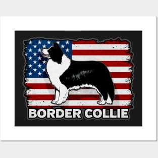 Border Collie Dog American Flag Posters and Art